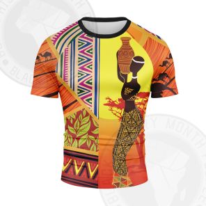 African Pattern Woman Elephant Short Sleeve Compression Shirt