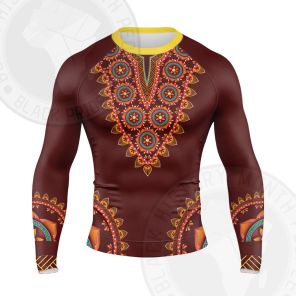 African Totem Dashiki Red Flower Long Sleeve Compression Shirt