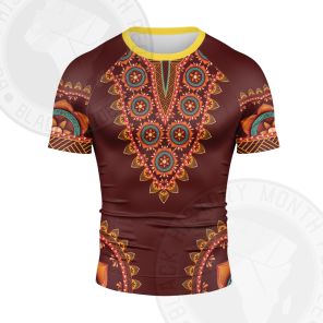 African Totem Dashiki Red Flower Short Sleeve Compression Shirt