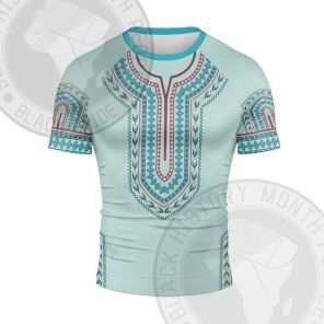 African Totem Dashiki Rhombus Flower Short Sleeve Compression Shirt