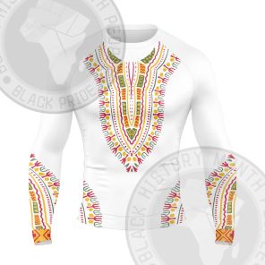 African Totem Dashiki White Flower Long Sleeve Compression Shirt