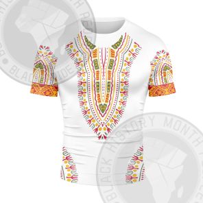 African Totem Dashiki White Flower Short Sleeve Compression Shirt