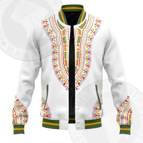 African Totem Dashiki White Flower Varsity Jacket