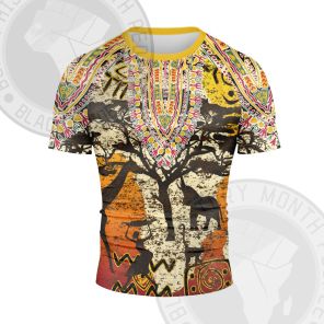 African Totem Ethnic Patterns Short Sleeve Compression Shirt