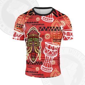 African Traditional Graffiti Pattern Short Sleeve Compression Shirt