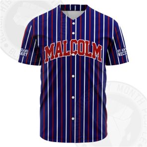 Malcolm X Blue and Red Baseball Jersey