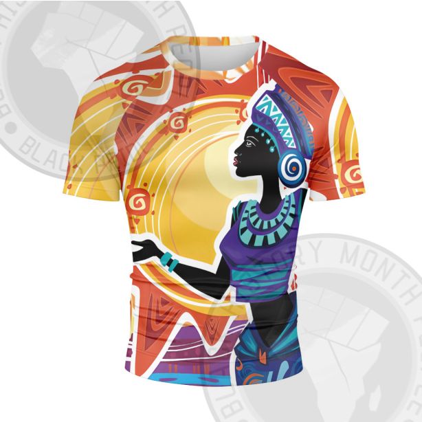 African Pattern Female Short Sleeve Compression Shirt