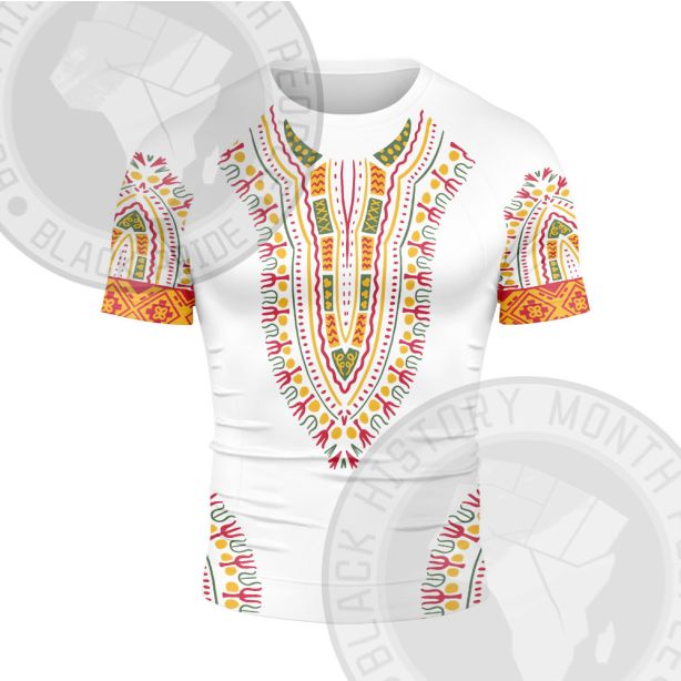 African Totem Dashiki White Flower Short Sleeve Compression Shirt